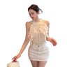 Multilayer Ruffled Sheer-Sleeve Chiffon Blouse Set